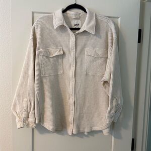 NWOT Aerie Cream Waffle-Knit Button-Up Shirt